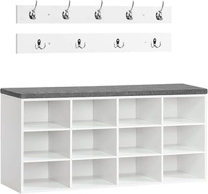 Shoe Storage Bench with Cushion & Coat Rack