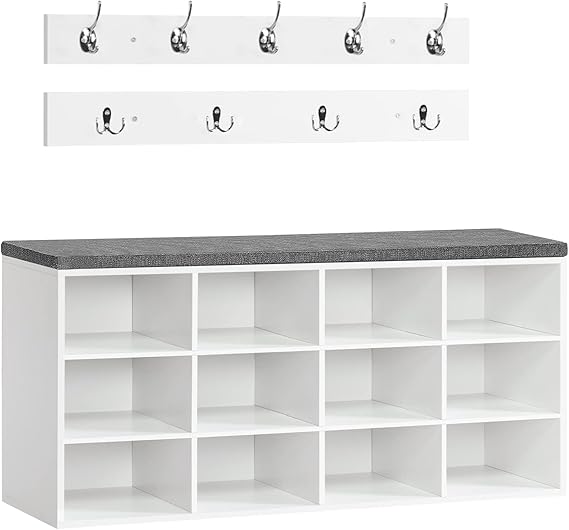 Shoe Storage Bench with Cushion & Coat Rack