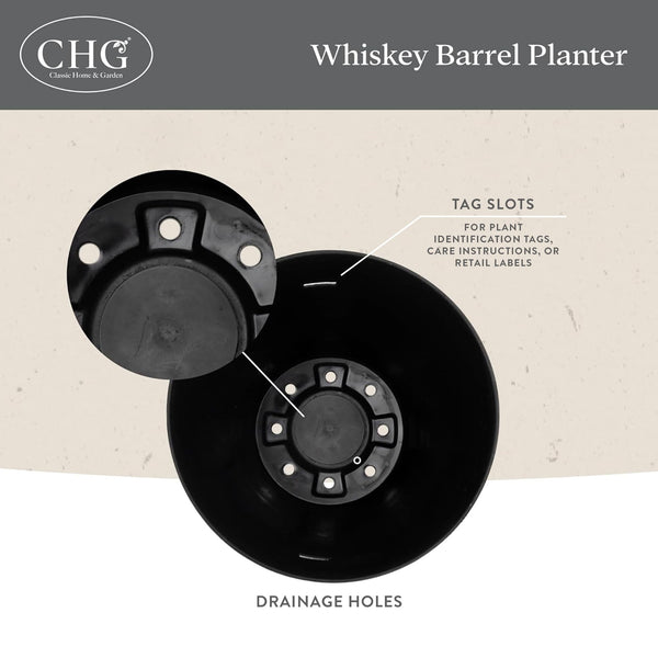 Whiskey Barrel Resin Planter – Distressed Oak Brown 20.5" (4-Pack)