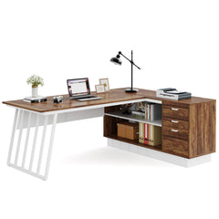 L-Shaped Executive Desk with File Cabinet & Storage