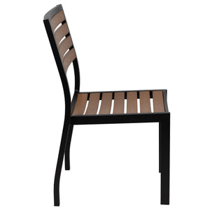 Outdoor Stackable Side Chair with Faux Teak Poly Slats