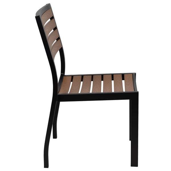 Outdoor Stackable Side Chair with Faux Teak Poly Slats