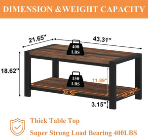 Industrial Coffee Table with Lower Shelf