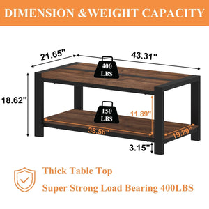 Industrial Coffee Table with Lower Shelf