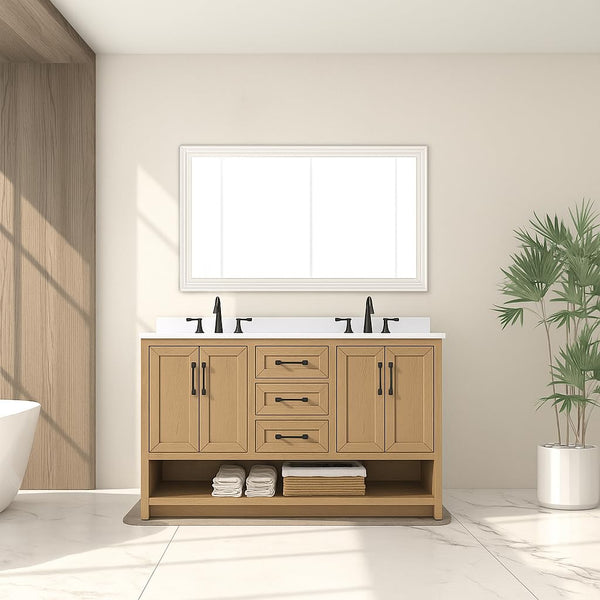 55" Double Bathroom Vanity with Ceramic Sinks