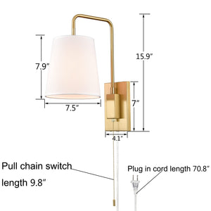 Gold Swing Arm Wall Sconce Set of 2 – Plug-In or Hardwired