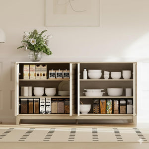 60-Inch Sideboard Buffet Cabinet with 3D Checkerboard Doors & Wood Legs