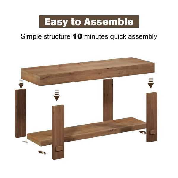 Solid Wood Farmhouse Entryway Bench with Storage Shelf