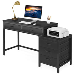 Computer Desk with 5 Drawers and Reversible File Cabinet