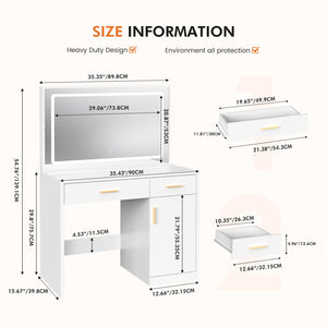 LED Vanity Desk with Mirror, Charging Station & Storage