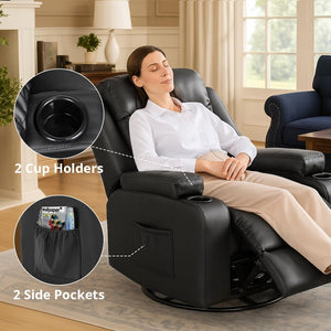 Swivel Recliner Chair with Cup Holders & Side Pockets