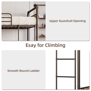 Twin Over Twin Metal Bunk Bed with Safety Guardrail