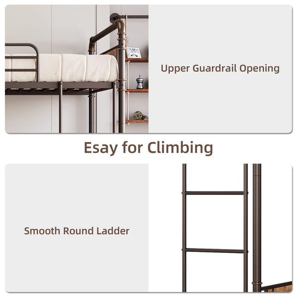 Twin Over Twin Metal Bunk Bed with Safety Guardrail