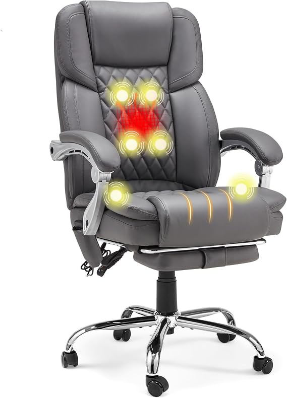 Executive Office Chair with Footrest, Massage & Heat