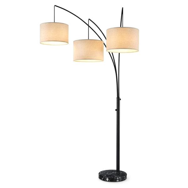 Arc Floor Lamp with 3 Fabric Shades & Marble Base