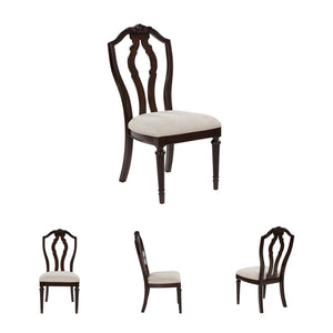 Traditional Upholstered Dining Chairs - Dark Brown & Tan, Set of 2