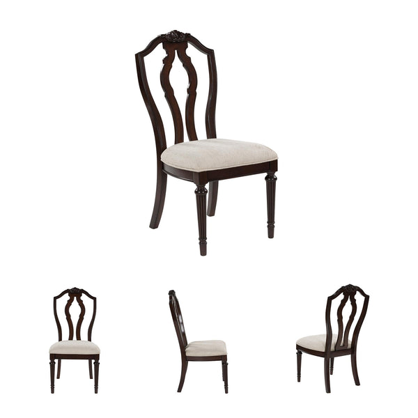 Traditional Upholstered Dining Chairs - Dark Brown & Tan, Set of 2
