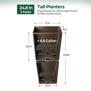 Tall Outdoor Planters with Wheels & Drainage – Set of 2