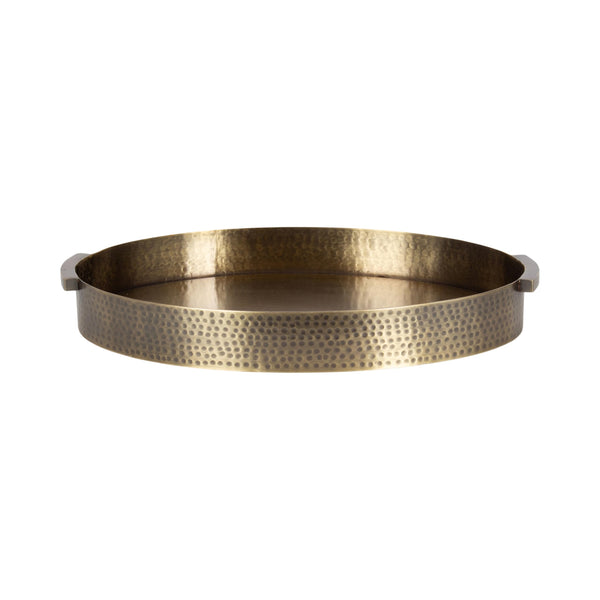 Oval Hammered Metal Decorative Serving Tray with Handles