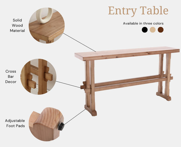 59" Solid Wood Console Table – Farmhouse Entryway & Sofa Table