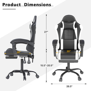 Gaming Chair with Headrest, Lumbar Support & Retractable Footrest