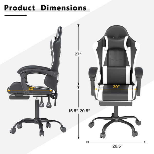 Gaming Chair with Headrest, Lumbar Support & Retractable Footrest
