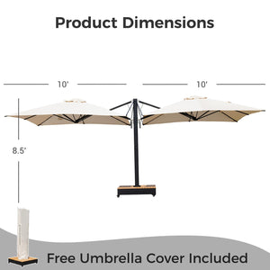 10x10 FT Double-Sided Cantilever Patio Umbrella with Base & Cover