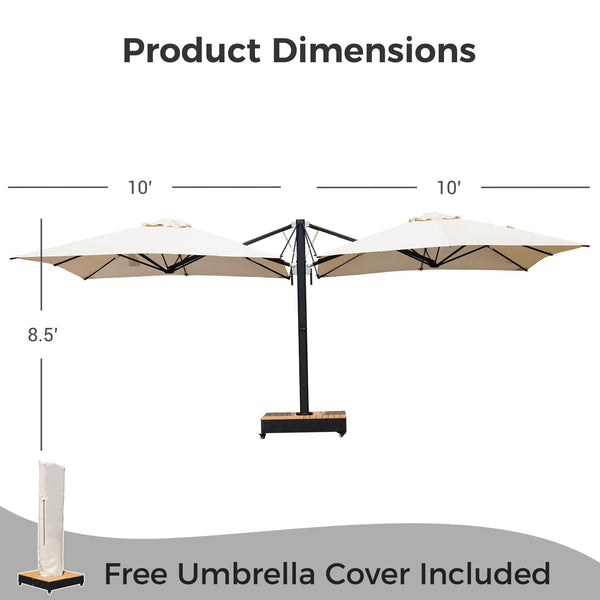 10x10 FT Double-Sided Cantilever Patio Umbrella with Base & Cover