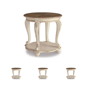 Round End Table – Cottage Style Side Table with Lower Shelf