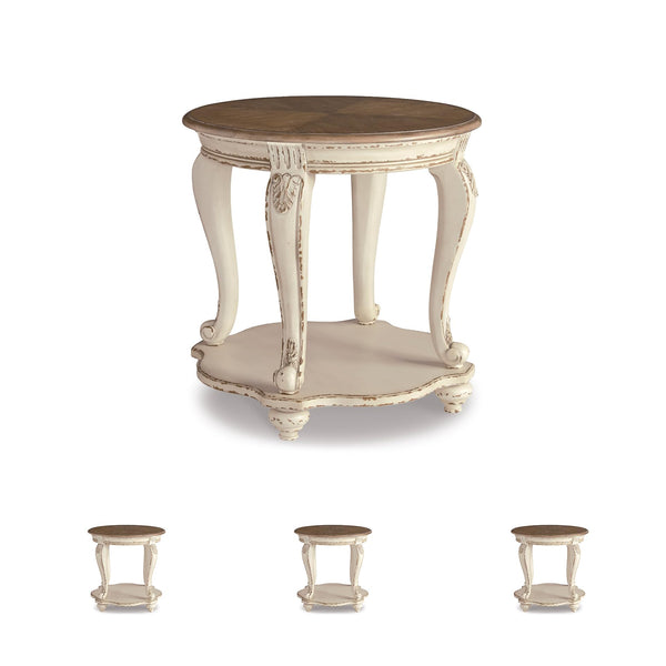 Round End Table – Cottage Style Side Table with Lower Shelf
