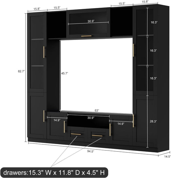 94" Wall Unit Entertainment Center with LED Lights