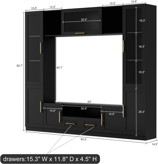 94" Wall Unit Entertainment Center with LED Lights