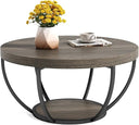 Round 2-Tier Coffee Table with Open Storage, 32 Inch