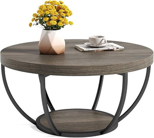 Round 2-Tier Coffee Table with Open Storage, 32 Inch