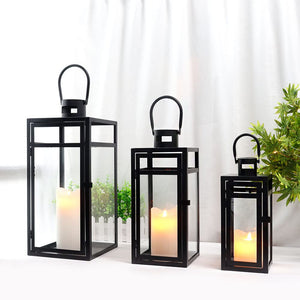 Metal Lantern Set of 3 – Assorted Sizes with Glass Panels