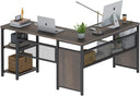 L-Shaped Computer Desk with Wood Shelves & Metal Legs, 59 Inch