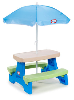 Kids Folding Picnic Table with Umbrella – Blue/Green