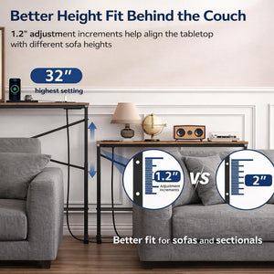 Skinny Console Sofa Table with Charging Station, Adjustable Height, 2-Pack (78.8")