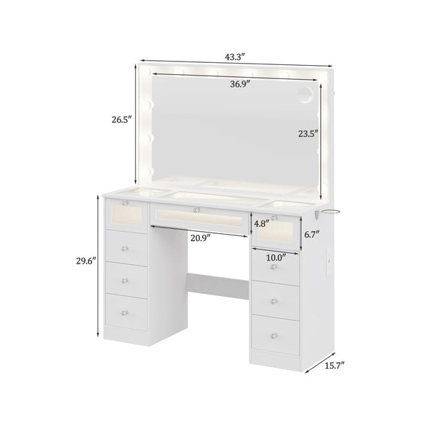 Makeup Vanity Desk with LED Lights & Large Mirror