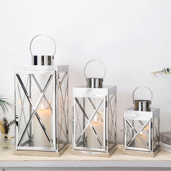 Stainless Steel Candle Lantern Set of 3 – Indoor & Outdoor Decor