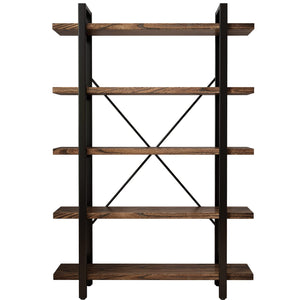 Industrial Solid Wood Bookcase with Metal Frame
