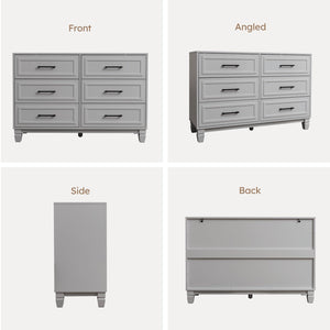 6-Drawer Farmhouse Dresser with Solid Wood Legs – Grey
