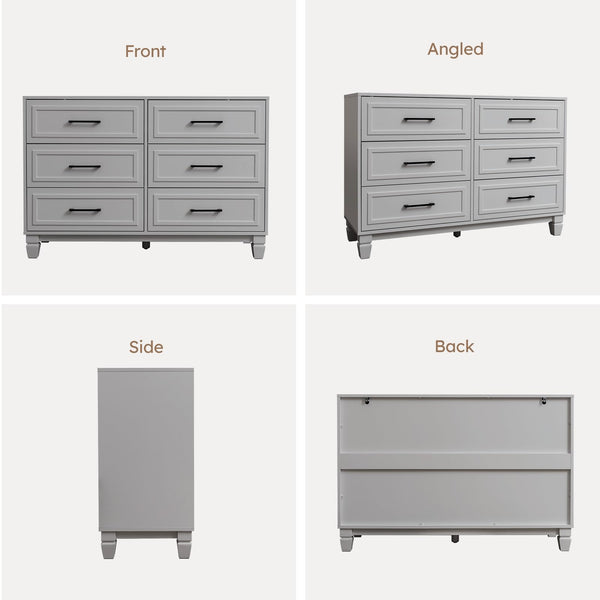 6-Drawer Farmhouse Dresser with Solid Wood Legs – Grey