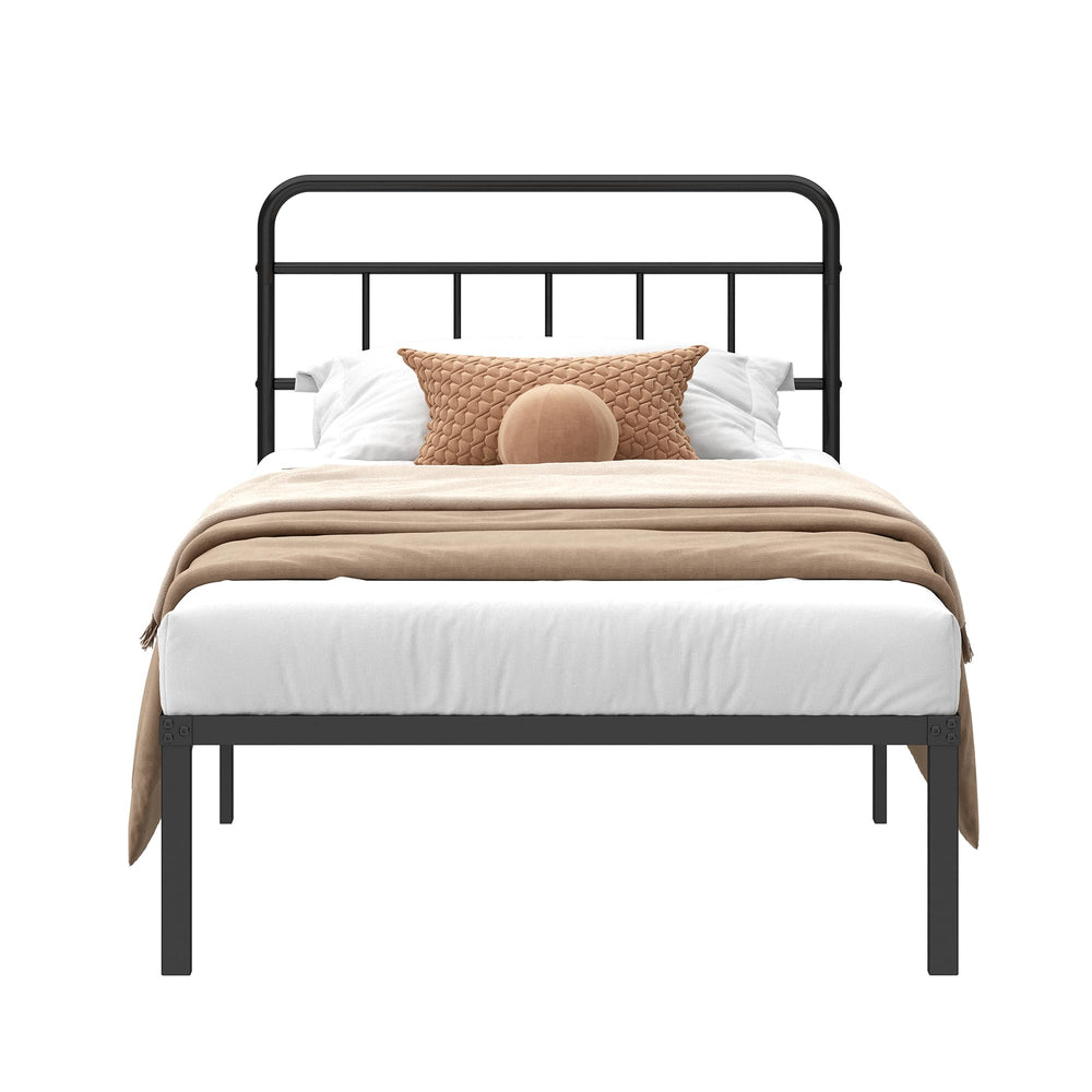 Metal Platform Bed Frame with Headboard & Under-Bed Storage