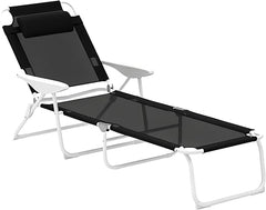 Folding Outdoor Chaise Lounge Chair with Reclining Back & Armrests