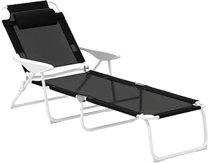 Folding Outdoor Chaise Lounge Chair with Reclining Back & Armrests