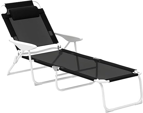 Folding Outdoor Chaise Lounge Chair with Reclining Back & Armrests