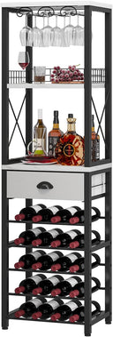 4-Tier Freestanding Wine Rack with Bar Cabinet and Glass Holder