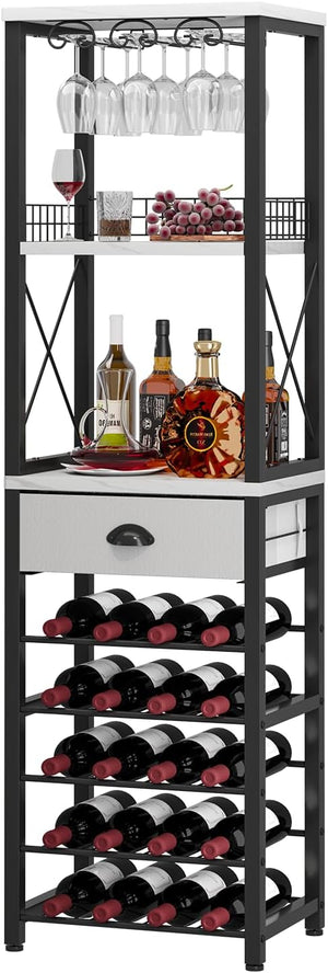 4-Tier Freestanding Wine Rack with Bar Cabinet and Glass Holder