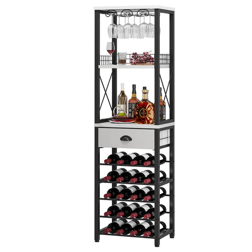 4-Tier Freestanding Wine Rack with Bar Cabinet & Glass Holder